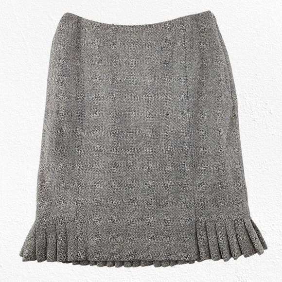 Y2K 2000s Ann Taylor Taupe Gray Tweed Wool Blend Pleated Hem Skirt Gray Size 4P - Picture 1 of 6